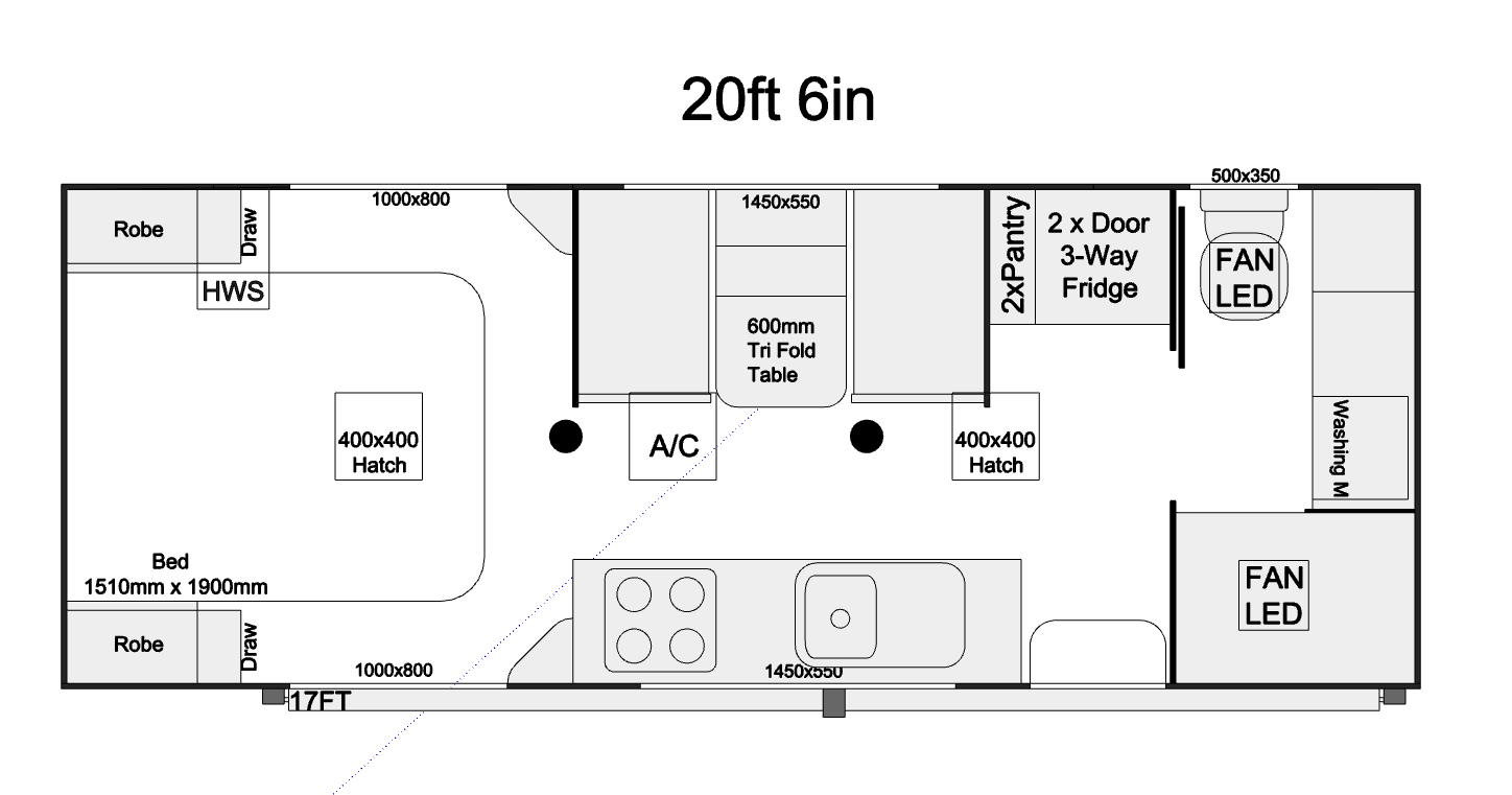 20ft 6in rear door with doorside kitchen